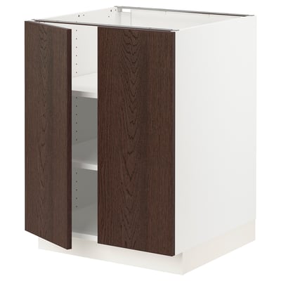 SEKTION white kitchen cabinet, dark brown doors, square, modern design.