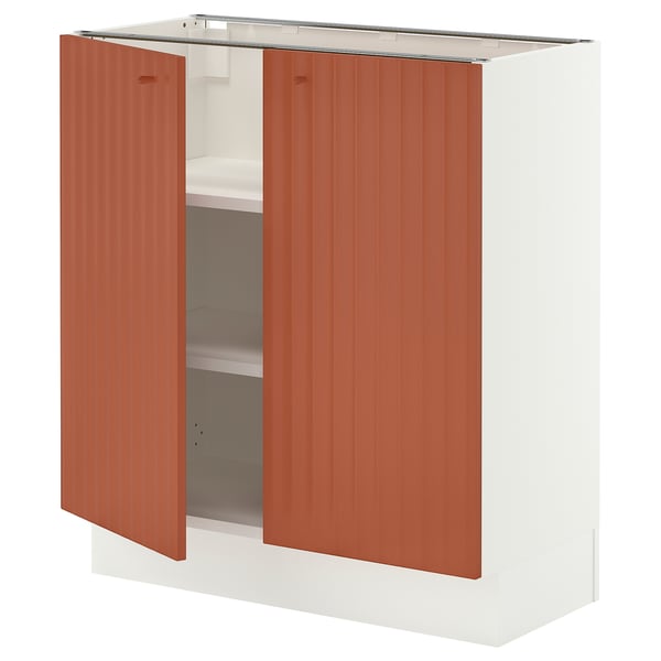 SEKTION Base cabinet with shelves/2 doors, white/Terrsjö red-brown wave pattern, 30x15x30 "