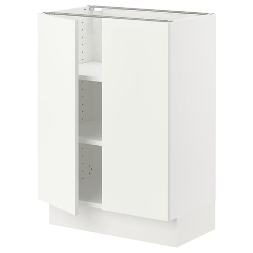 A white SEKTION kitchen cabinet with two shelves and adjustable hinges.