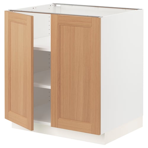 SEKTION kitchen cabinet in oak and white, rectangular shape with two openable doors.