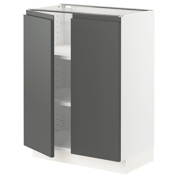 SEKTION Base cabinet with shelves/2 doors, white/Voxtorp dark gray, 24x15x30 "