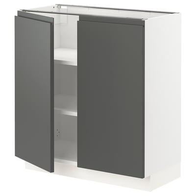 Modern kitchen cabinet SEKTION, dark grey doors, white frame, sleek design, integrated handles, adjustable shelf.