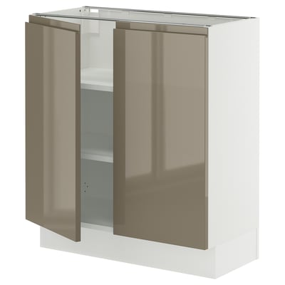 SEKTION Base cabinet with shelves/2 doors, white/Voxtorp high-gloss dark grey-brown, 30x15x30 "