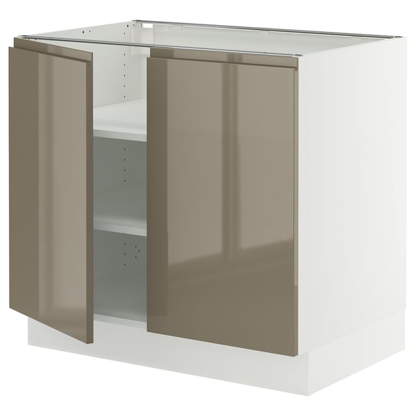 SEKTION Base cabinet with shelves/2 doors, white/Voxtorp high-gloss dark grey-brown, 36x24x30 "
