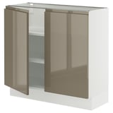 SEKTION Base cabinet with shelves/2 doors, white/Voxtorp high-gloss dark grey-brown, 36x15x30 "