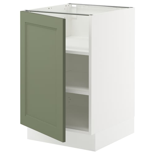 Ikea SEKTION cabinet with green axstad door, white base, adjustable shelves.