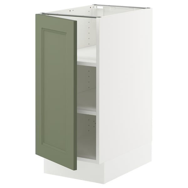 SEKTION Base cabinet with shelves, white/Axstad gray-green, 15x24x30 "