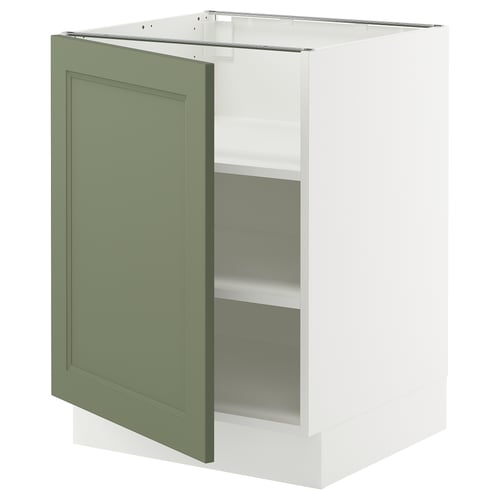 Green-white kitchen cabinet, modern classic design, adjustable shelves, sturdy frame.