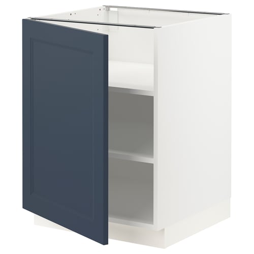 A white cabinet with a blue door from IKEAs SEKTION kitchen system. The door has a simple rectangular design and opens to the left.