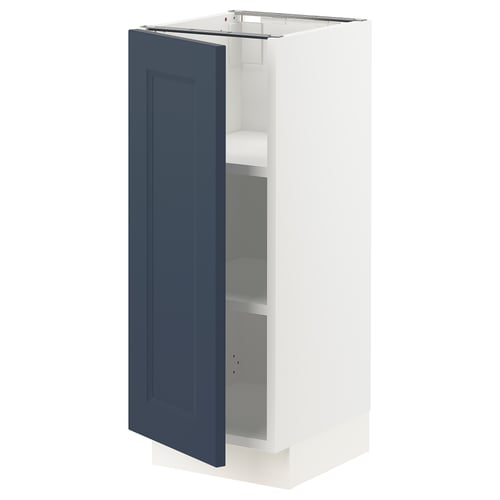 A white ikea SEKTION kitchen cabinet with a blue door. It a sleek, modern design and sturdy frame construction.
