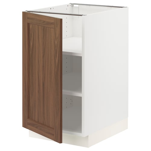 An ikea SEKTION kitchen cabinet with a white frame and a wooden door.