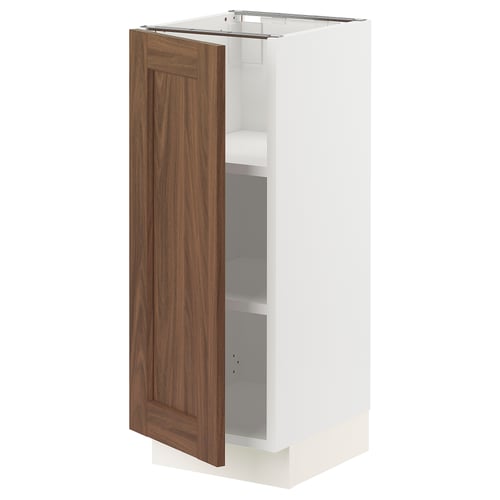 Ikea SEKTION kitchen unit - walnut front, white base, single door, adjustable shelves, square shape.