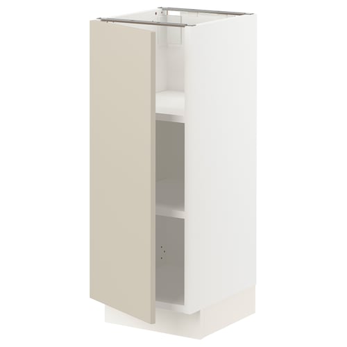 Ikea SEKTION kitchen unit in beige with adjustable shelves and white interior.