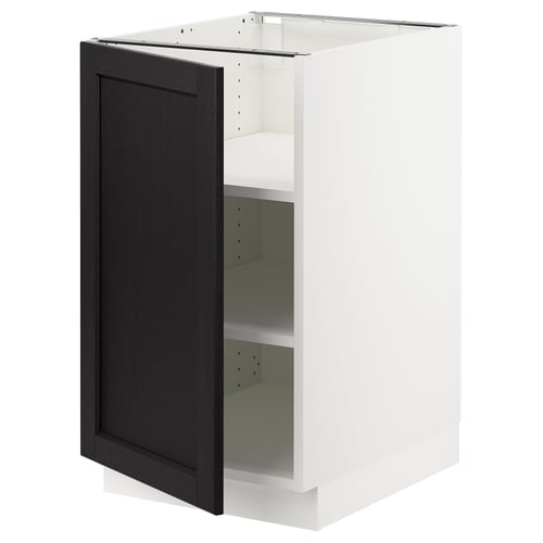 Ikea SEKTION black-brown cabinet with white frame, open door, wooden material, rectangular shape, modern design.