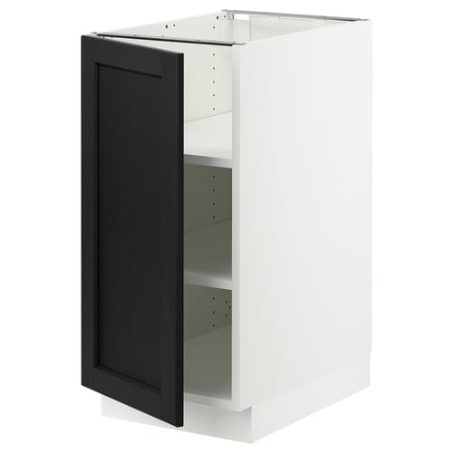 SEKTION kitchen cabinet, white with black door, rectangular, bevelled hinged door.