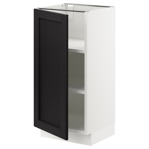 SEKTION kitchen cabinet, white and black, rectangular, modern design with one adjustable shelf.