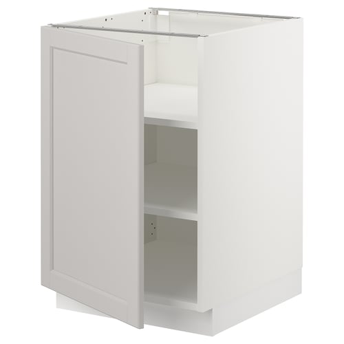 White SEKTION kitchen cabinet, grey lerhyttan door, square with adjustable shelves.
