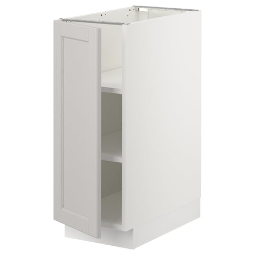 A white SEKTION kitchen cabinet with grey lerhyttan panel, rectangular, one adjustable shelf, and bevelled edge panel design.