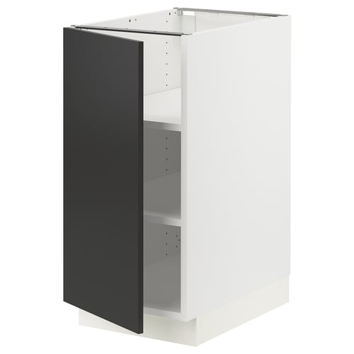 SEKTION kitchen cabinet in white and black. Matt black door with snap hinges, adjustable shelves, sturdy frame.