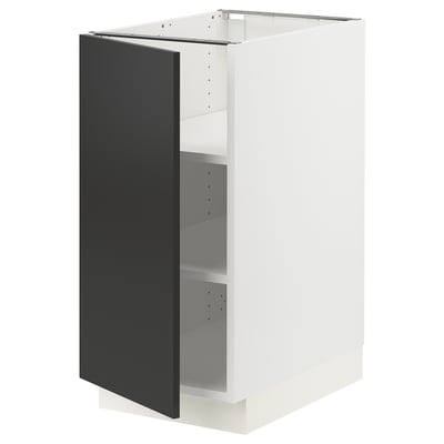 SEKTION Base cabinet with shelves, white/Nickebo matte anthracite, 15x24x30 "