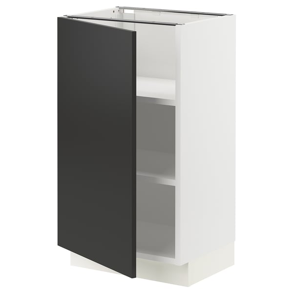 SEKTION Base cabinet with shelves, white/Nickebo matte anthracite, 18x15x30 "