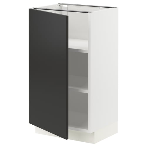 SEKTION kitchen cabinet, black door, open right, adjustable shelves, white base.