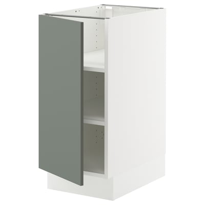 SEKTION Base cabinet with shelves, white/Nickebo matte grey-green, 15x24x30 "