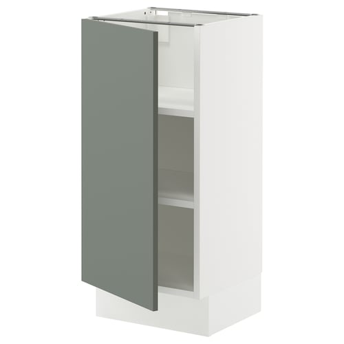 Ikea SEKTION kitchen cabinet, grey-green, adjustable shelves, side-mounted hinges.