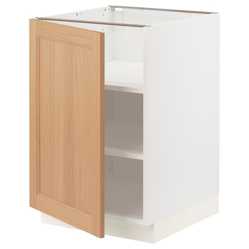 SEKTION white cabinet with oak door, adjustable shelves.