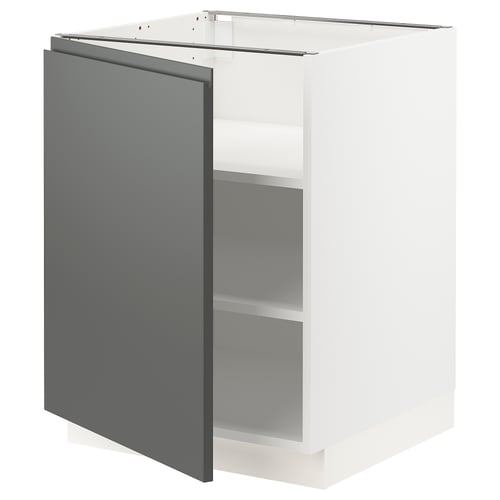 Modern grey cabinet with white interior, open left or right, sturdy square design.