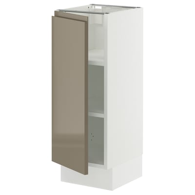SEKTION Base cabinet with shelves, white/Voxtorp high-gloss dark grey-brown, 12x15x30 "