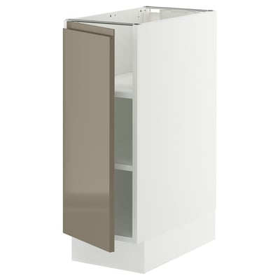 SEKTION Base cabinet with shelves, white/Voxtorp high-gloss dark grey-brown, 12x24x30 "