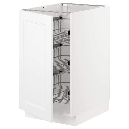 White SEKTION kitchen cabinet with wire baskets.