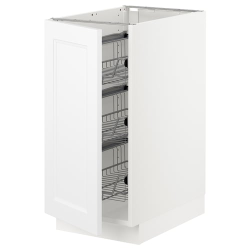White SEKTION cabinet, modern design with wire baskets.
