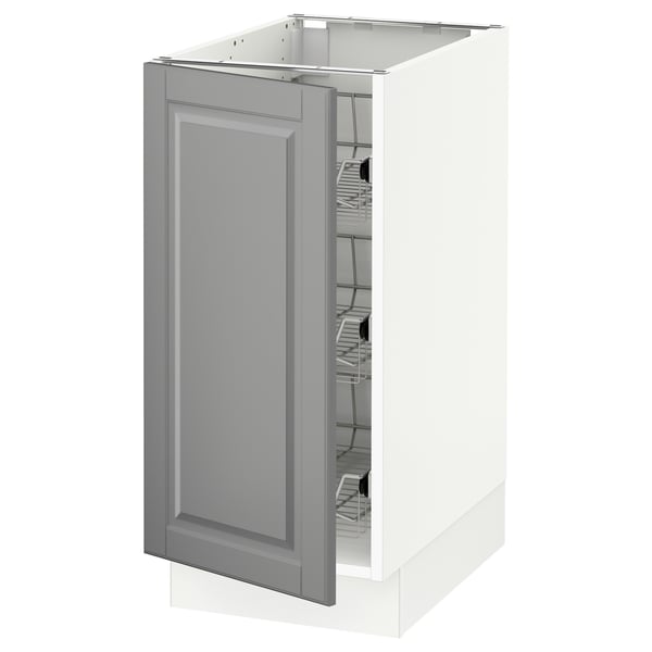 SEKTION Base cabinet with wire baskets, white/Bodbyn gray, 15x24x30 "
