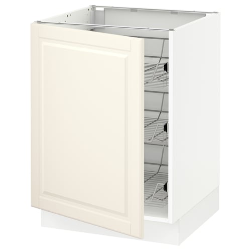 White kitchen cabinet with pull-out shelves.