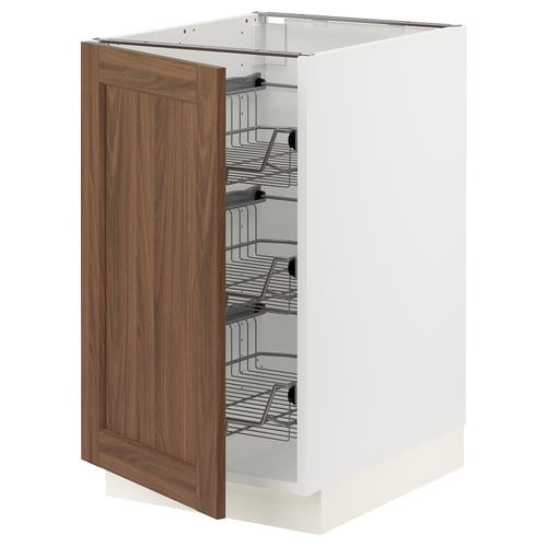 SEKTION kitchen cabinet with walnut door & wire baskets.