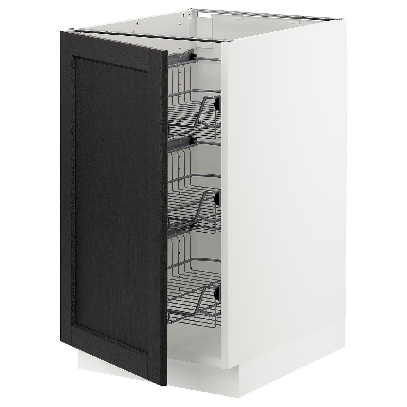 SEKTION base cabinet with wire baskets, white/Lerhyttan black