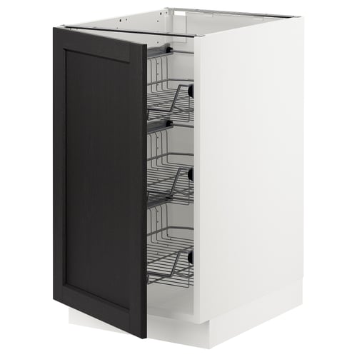 SEKTION kitchen cabinet, white with black stained door, wire baskets, ash & particleboard, rectangular.