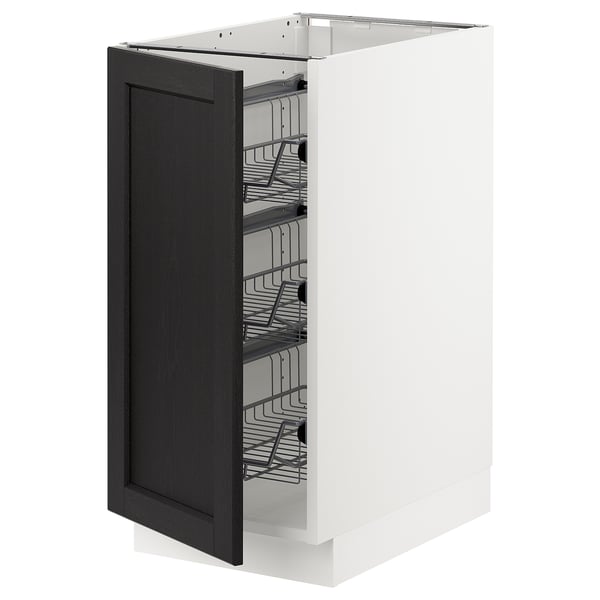 SEKTION Base cabinet with wire baskets, white/Lerhyttan black stained, 15x24x30 "