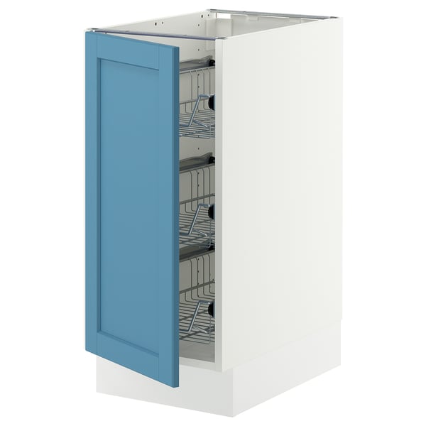 SEKTION Base cabinet with wire baskets, white/Lerhyttan blue, 15x24x30 "