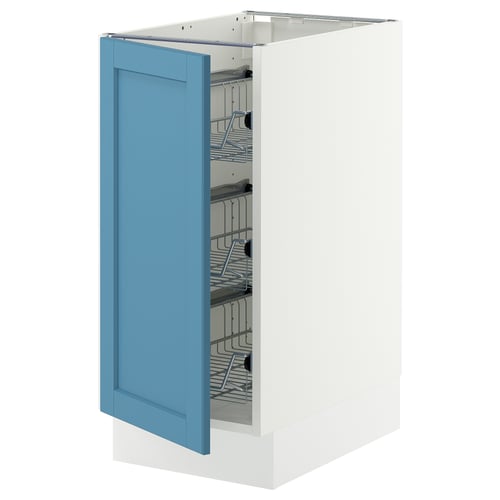 SEKTION Base cabinet with wire baskets, white/Lerhyttan blue, 15x24x30 "