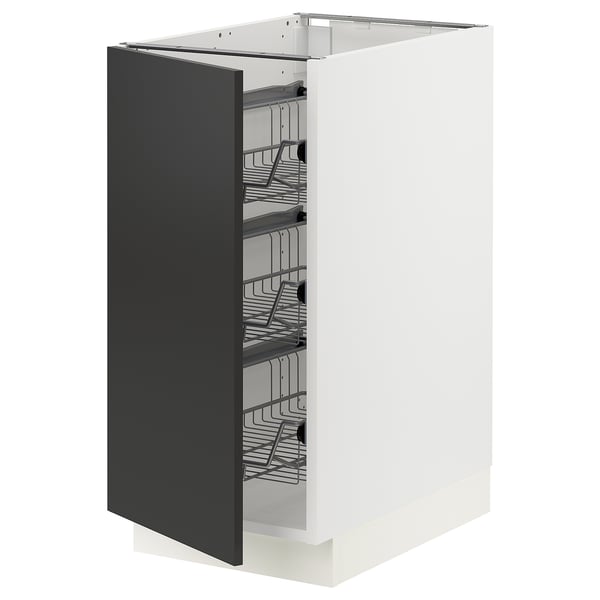 SEKTION Base cabinet with wire baskets, white/Nickebo matte anthracite, 15x24x30 "