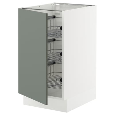 SEKTION Base cabinet with wire baskets, white/Nickebo matte grey-green, 18x24x30 "