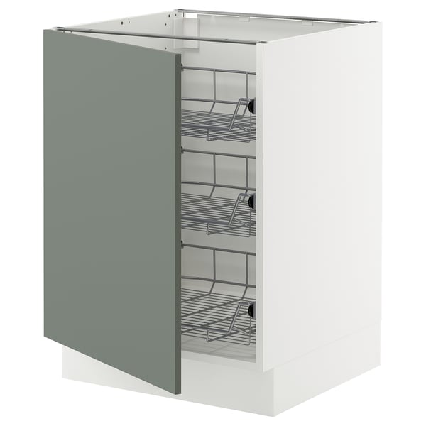 SEKTION Base cabinet with wire baskets, white/Nickebo matte grey-green, 24x24x30 "