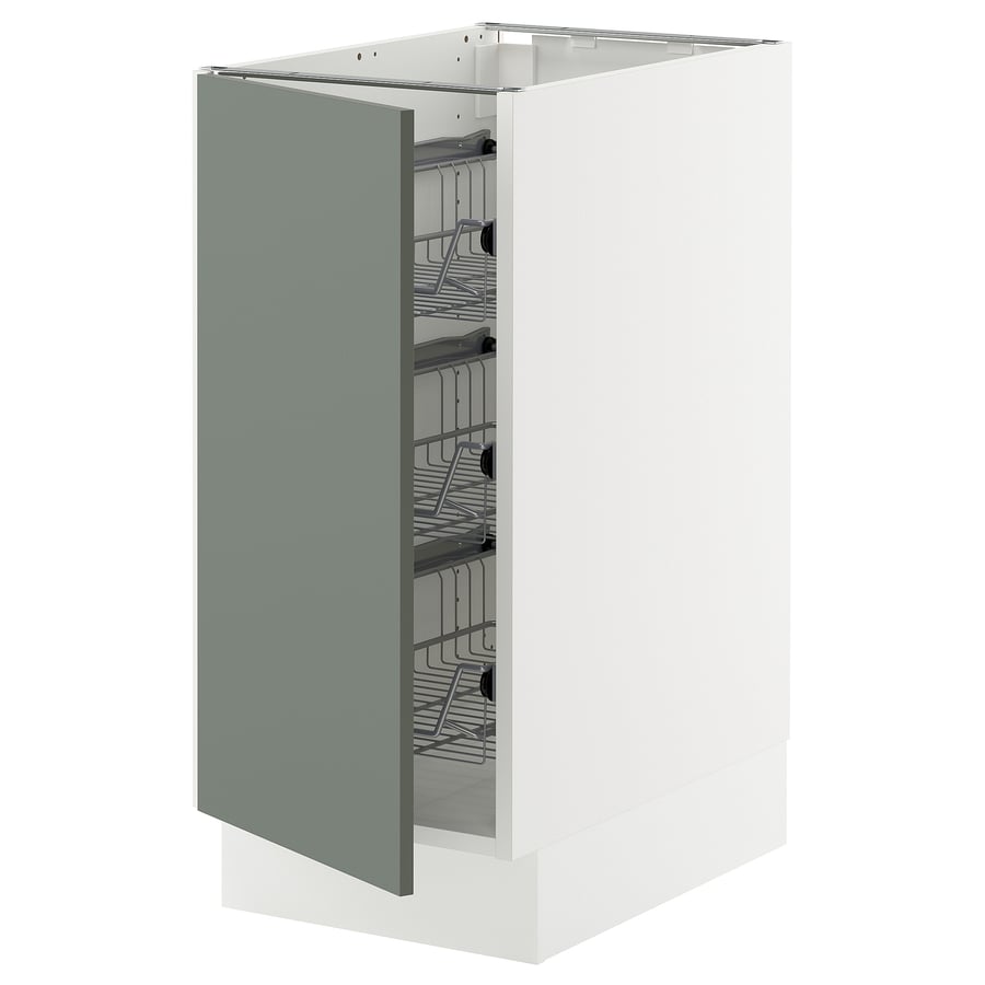SEKTION base cabinet with wire baskets, white/Nickebo matte grey-green ...