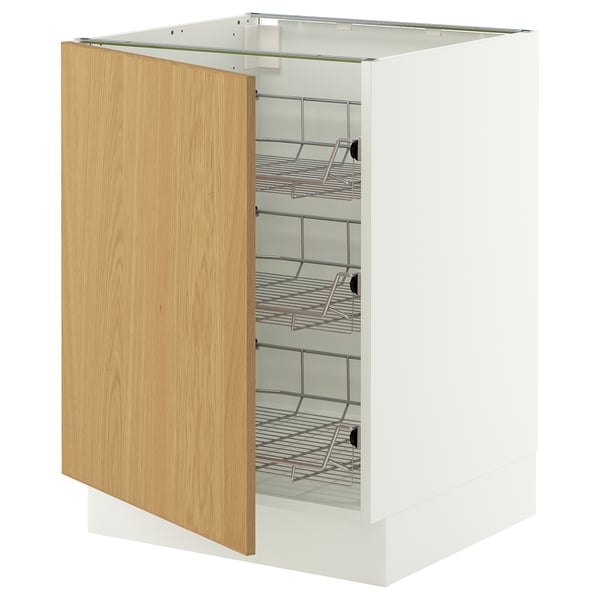 SEKTION Base cabinet with wire baskets, white/Sinarp oak veneer, 24x24x30 "