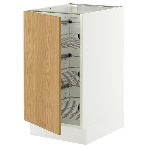 SEKTION Base cabinet with wire baskets, white/Sinarp oak veneer, 18x24x30 "