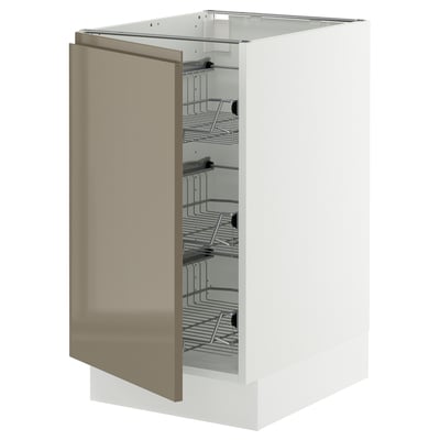 SEKTION Base cabinet with wire baskets, white/Voxtorp high-gloss dark grey-brown, 18x24x30 "