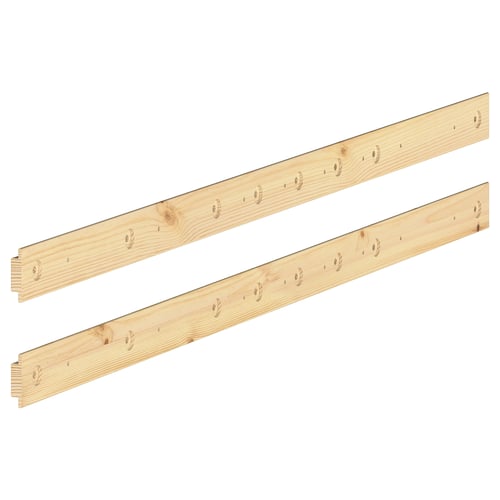 Two light-colored wooden rails positioned horizontally. Ideal for connecting kitchen cabinets, made from solid pine.